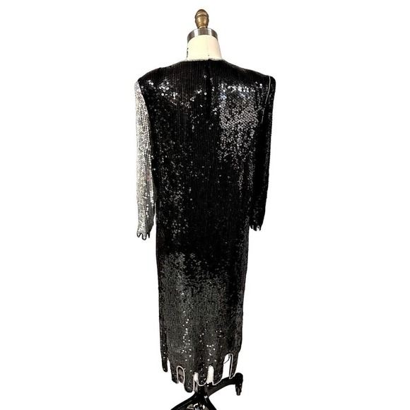VTG Saks Fifth Ave Flapper Dress Judith Ann Pure Silk Sequined  Sz M/L Blk/Slvr - Picture 5 of 9